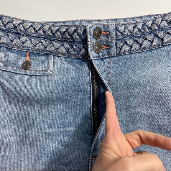Current/Elliott Braided High Waist Cropped Camp Jeans in Light Blue Wash Size 27 - Picture 7 of 12